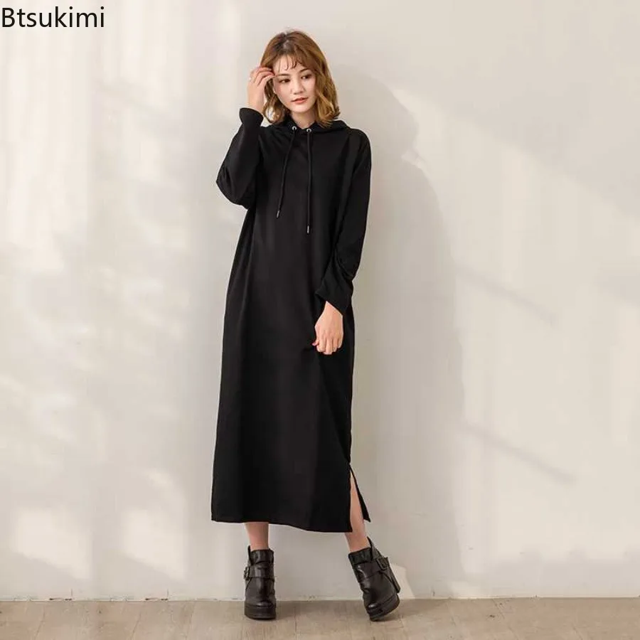 New Winter Hooded Sweatshirt Dress Large Size Women's Fashion Loose Slimming Mid-length Pullovers Long Sleeve Long Sleeve Jacket