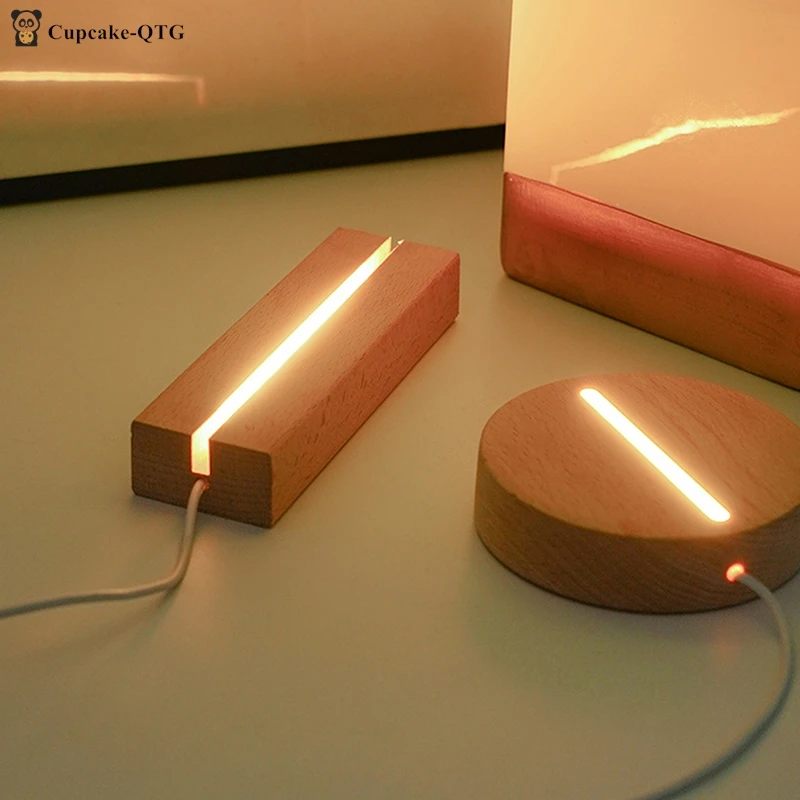 3D Acrylic LED Solid Wood Night Light Base Room Decoration DIY Solid Wood Luminous Lamp Holder