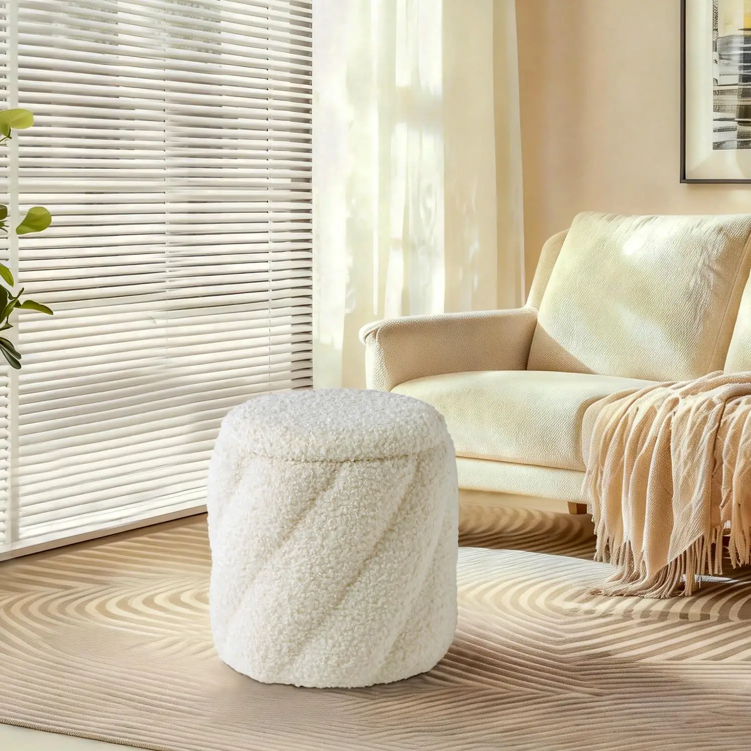 Round Ottoman Padded Seat Storage Vanity Stool Upholstered Footrest Living Room Bedroom, Customized