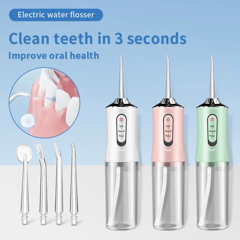 Irrigador Oral eléctrico inteligente portátil, hilo Dental de agua, 4 chorros, 3 modos, irrigador Dental recargable por chorro de agua, limpiador Dental