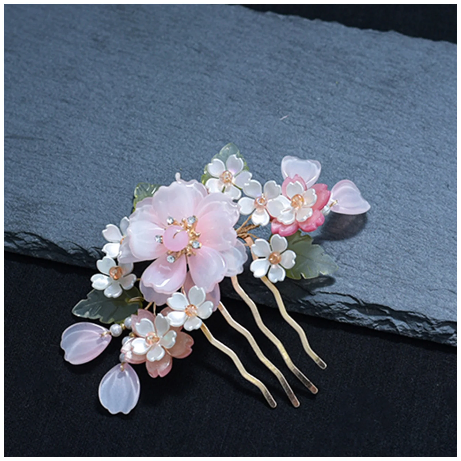 Pink Flower Hair Comb Hairpin Set Alloy Glass Pearl Tassel Hair Accessories for Bridesmaid Hair Decorative Ornaments