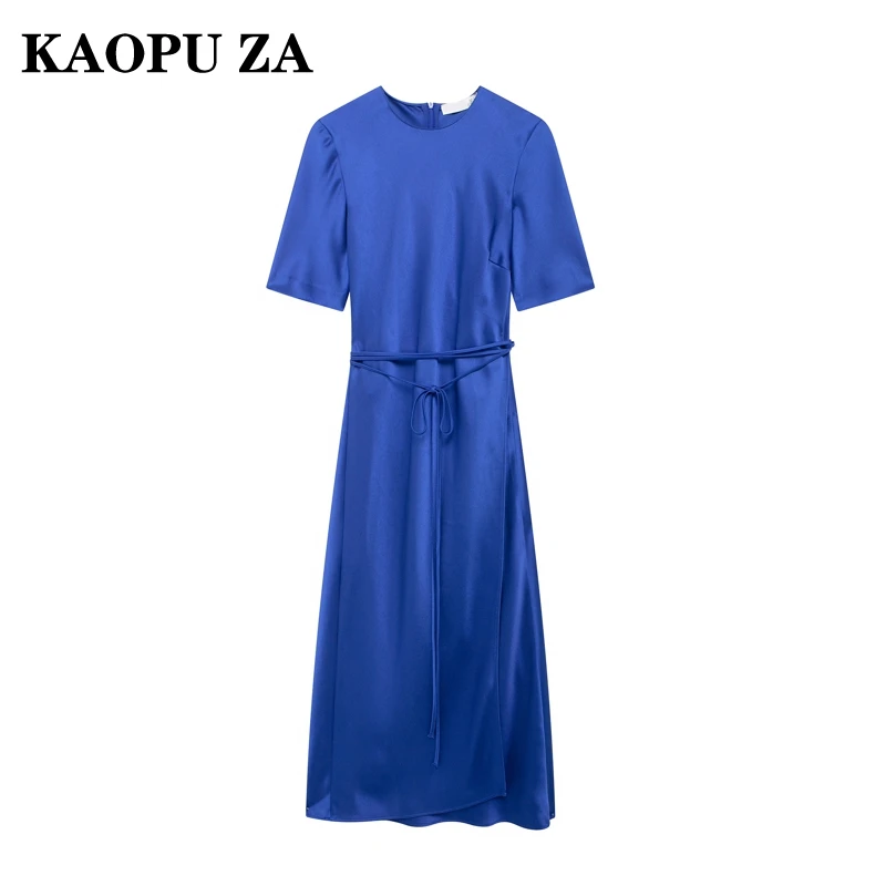 KAOPU ZA 2024 New Autumn Women's Casual Medium Length T-shirt Dress ladies chic Solid Color Loose Slim Skirt Fashion Streetwear