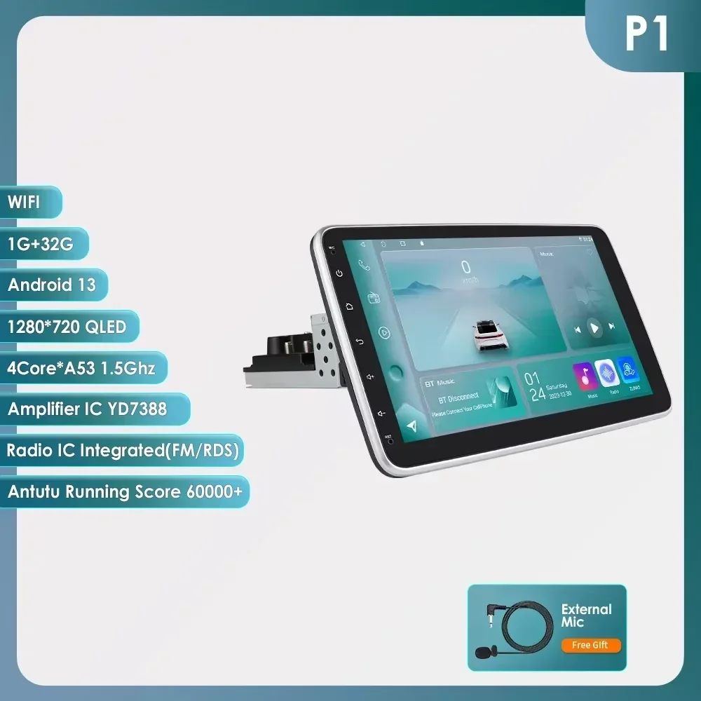 1 Din Octa Core draadloze Carplay Android Auto universele autoradio 360 °   Draaibare multimedia videospeler WIFI TPMS OBD DAB DVR