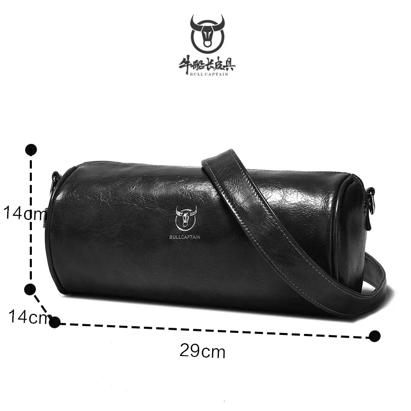 BULLCAPTAIN New Cylindrical Shoulder Bag Husband Fashion Crossbody Bags for Men Soft Leather Portable Handbags Luxury Men\'s Bag