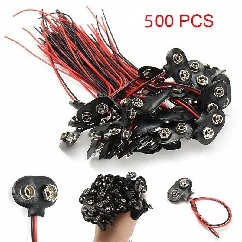 

500pcs/lot 9V Battery Connector Snap Wire Cable Adapter Holder Experimental Power Connectors Terminals T Style 15cm