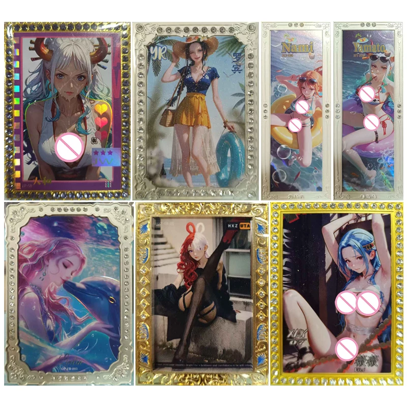 Anime One Piece Metal Drill Cards Yamato Nami Boa Hancock Uta Vinsmoke Reiju Collectible Cards Birthday Gifts Children's Toys
