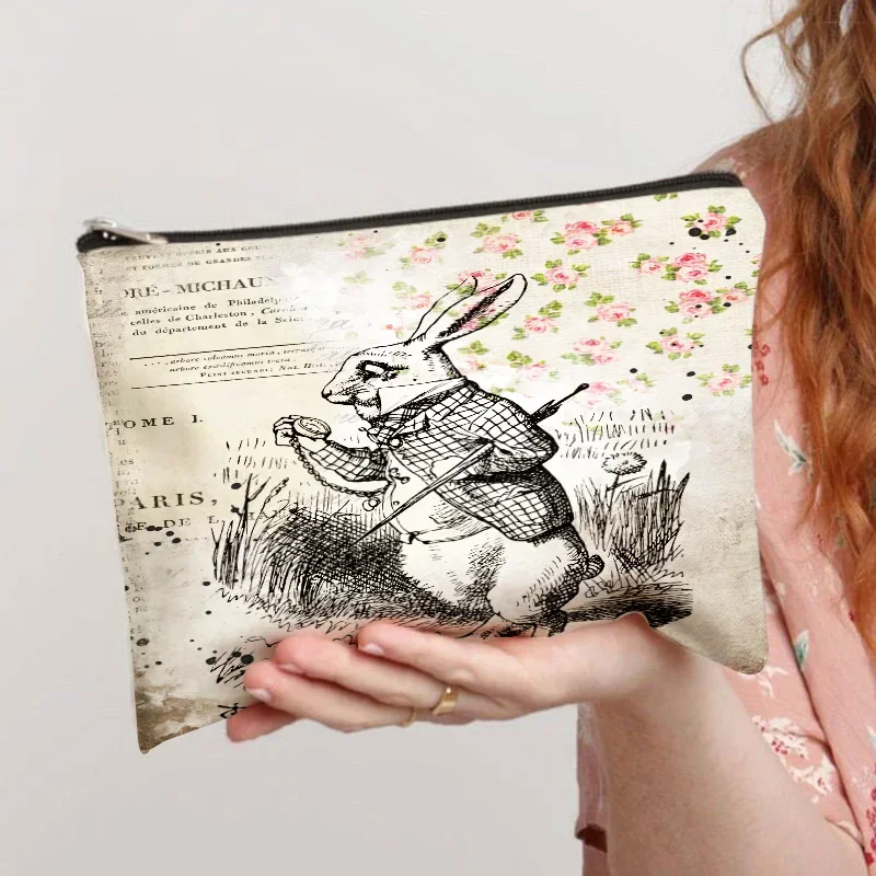 Princess Alice Print Women Cosmetic Bag Retro Flower Ladies Small Clutch Purse Travel Handbags Schoolgirl's Pencil Storage Bags