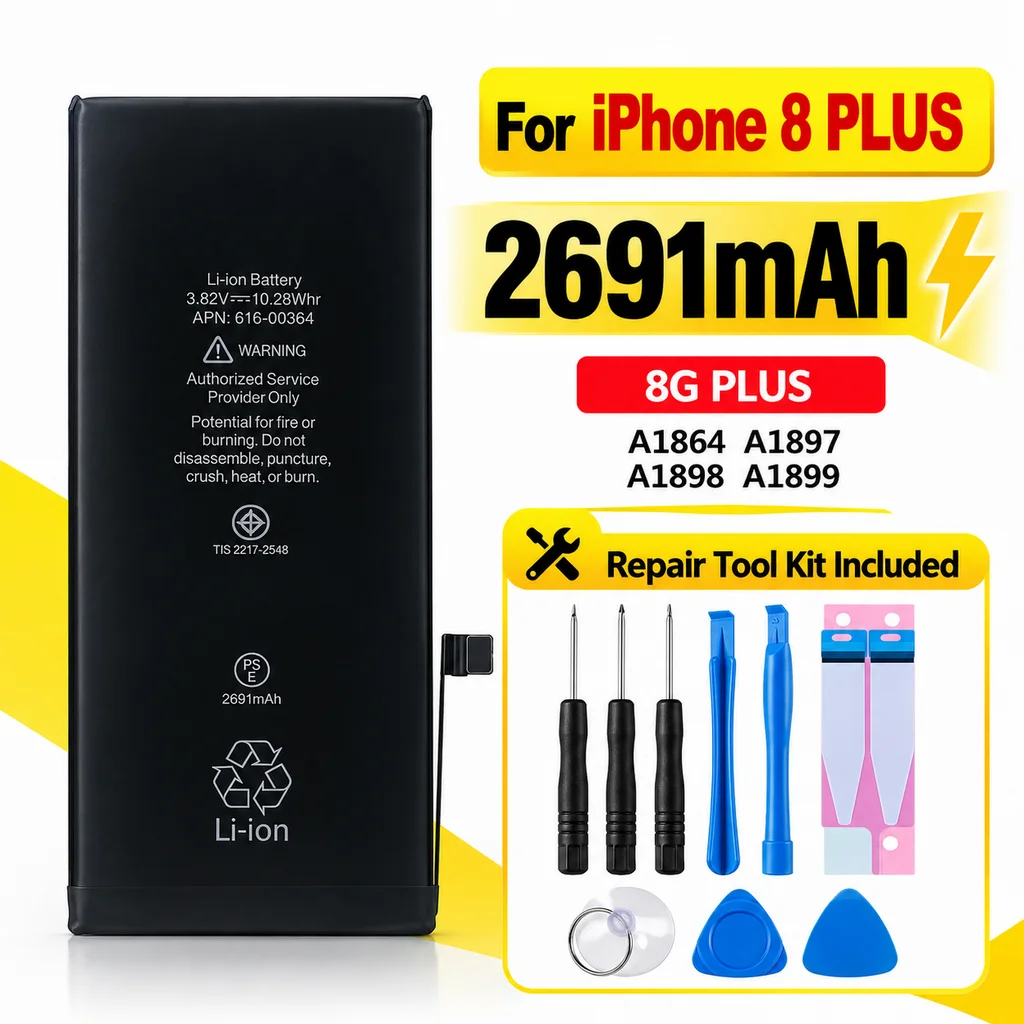 2691mAh Lithium-Ion Replacement Battery For iPhone 8 Plus, Mobile Phone Repair Cell, Rechargeable Battery Replacement Unit