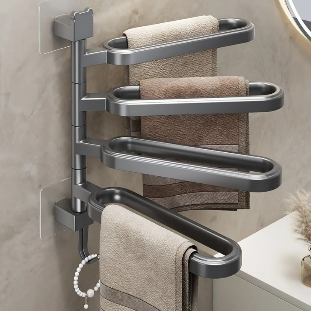 Plastics Rotating Multi-rod Towel Rack Towel Rack Multi-layer No-Punch Towel Rack Wall Mounted Rotatable Multi-Bar Towel Rack