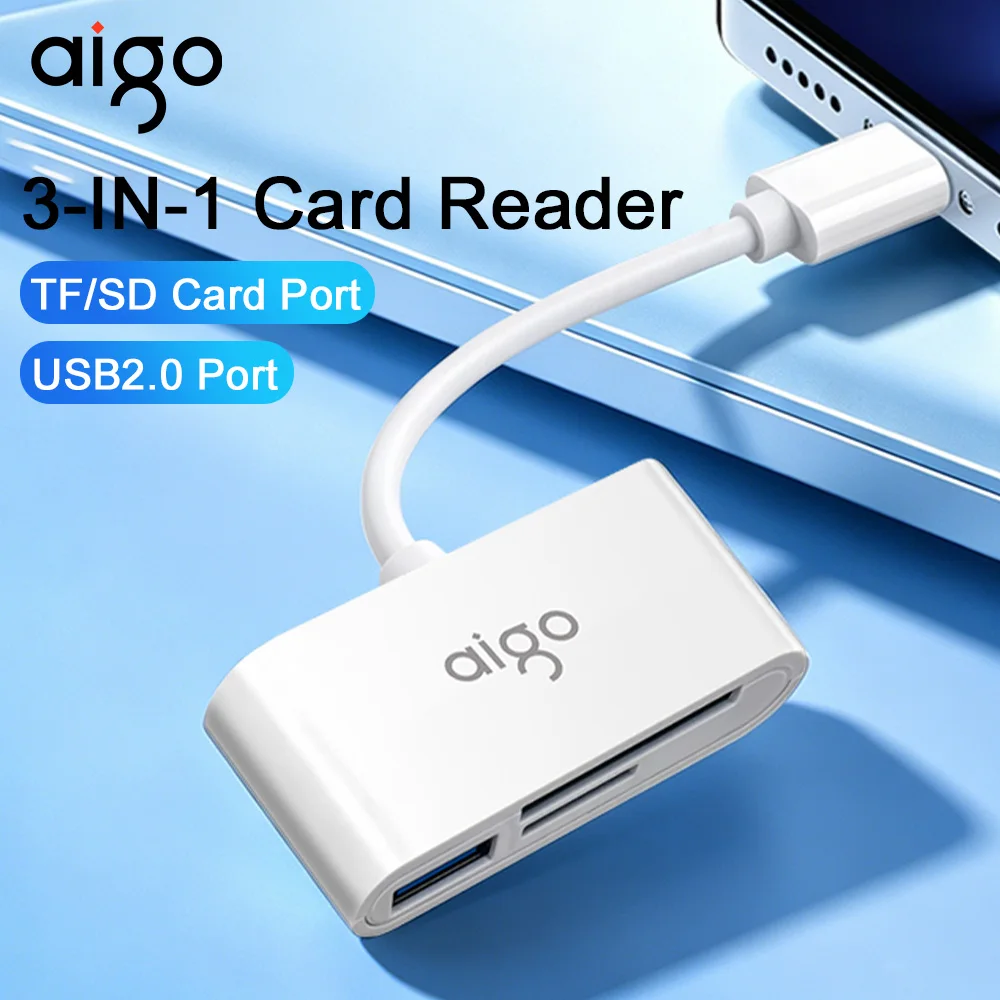 Aigo USB C Adapter TF/SD Card Reader 3-in-1 Multifunctional USB Flash Drive for PC Laptop Accessories Mobile Phone Plug and Play
