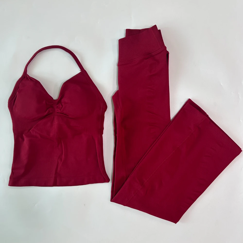 2-teilige Sets Damen-Outfits Tanktops Ausgestellte Leggings Schlaghosen Trainingsanzüge Fitnesskleidung Workout-Set Gym-Anzug Activewear – Detail 17