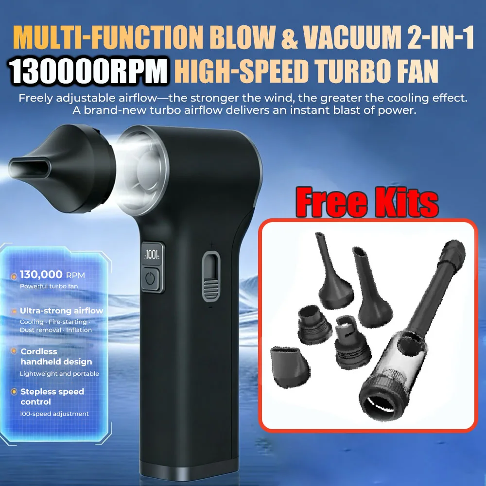 

Новый мощный турбовентилятор с 100 скоростями, регулируемый беспроводной турбовентилятор с бесщеточным двигателем, турбовоздуходувка для чистки автомобиля с цифровым дисплеем
