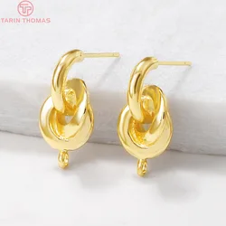 (2018)4PCS 9x20MM Hole 2MM 24K Gold Color Plated Brass Knot Stud Earrings High Quality DIY Jewelry Making Findings