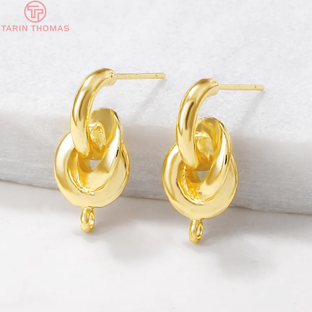 (2018)4PCS 9x20MM Hole 2MM 24K Gold Color Plated Brass Knot Stud Earrings High Quality DIY Jewelry Making Findings