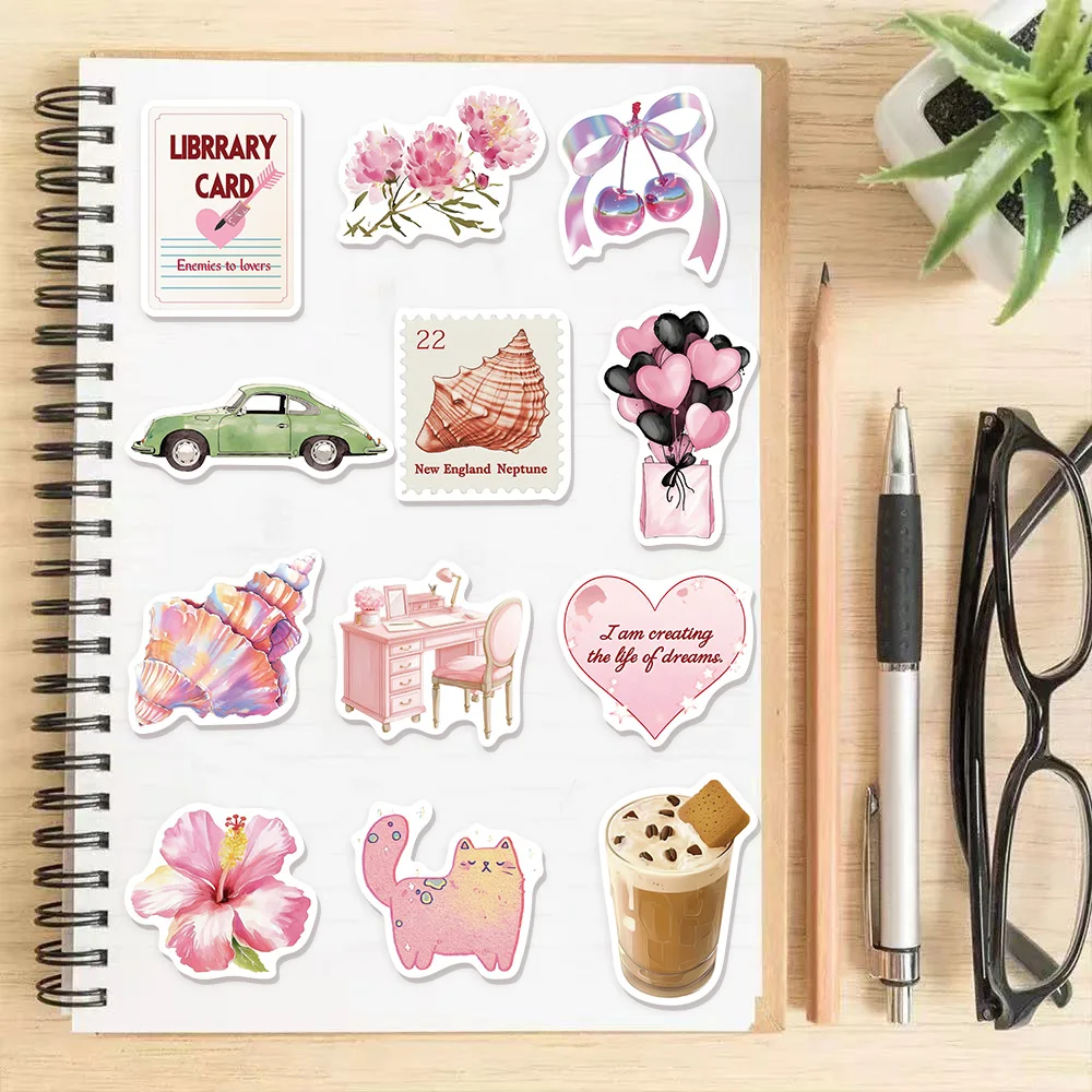 50 قطعة من ملصقات الكتابة على الجدران الإبداعية من سلسلة مذكرات النفايات الوردية، ملصقات الأمتعة ذاتية الصنع لكوب الماء والكمبيوتر اللوحي #4