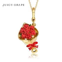 New Juicy Grape Rose Flower Necklace Handbag Pendant Keychain Sweater Chain Handmade Enamel Jewellery Birthday Gifts