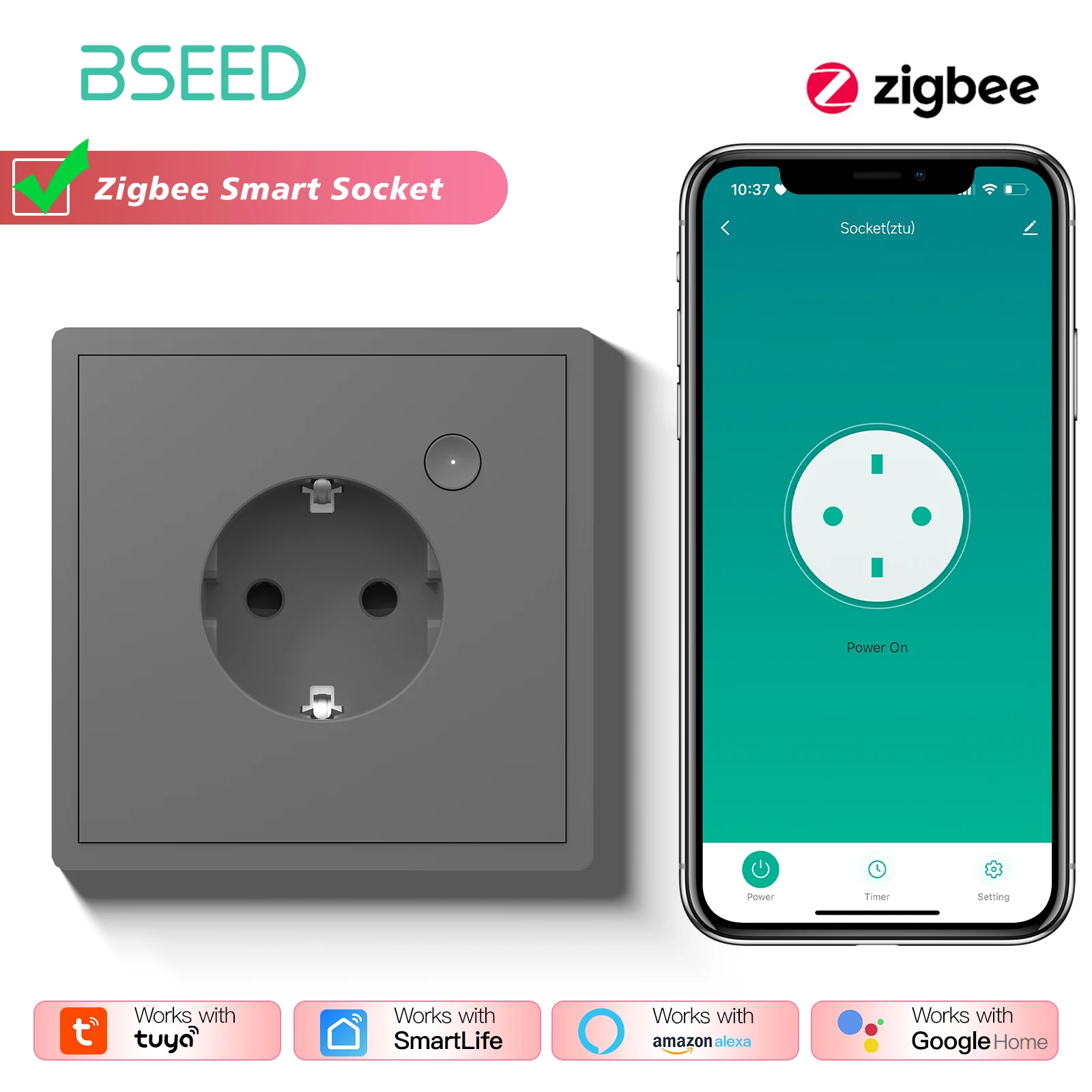 BSEED 1/2/3/4Gang 2Way Zigbee Smart Click Knop Schakelaar Smart EU Socket met AC Plastic Frame Werken Met Tuya Smart Leven Alexa