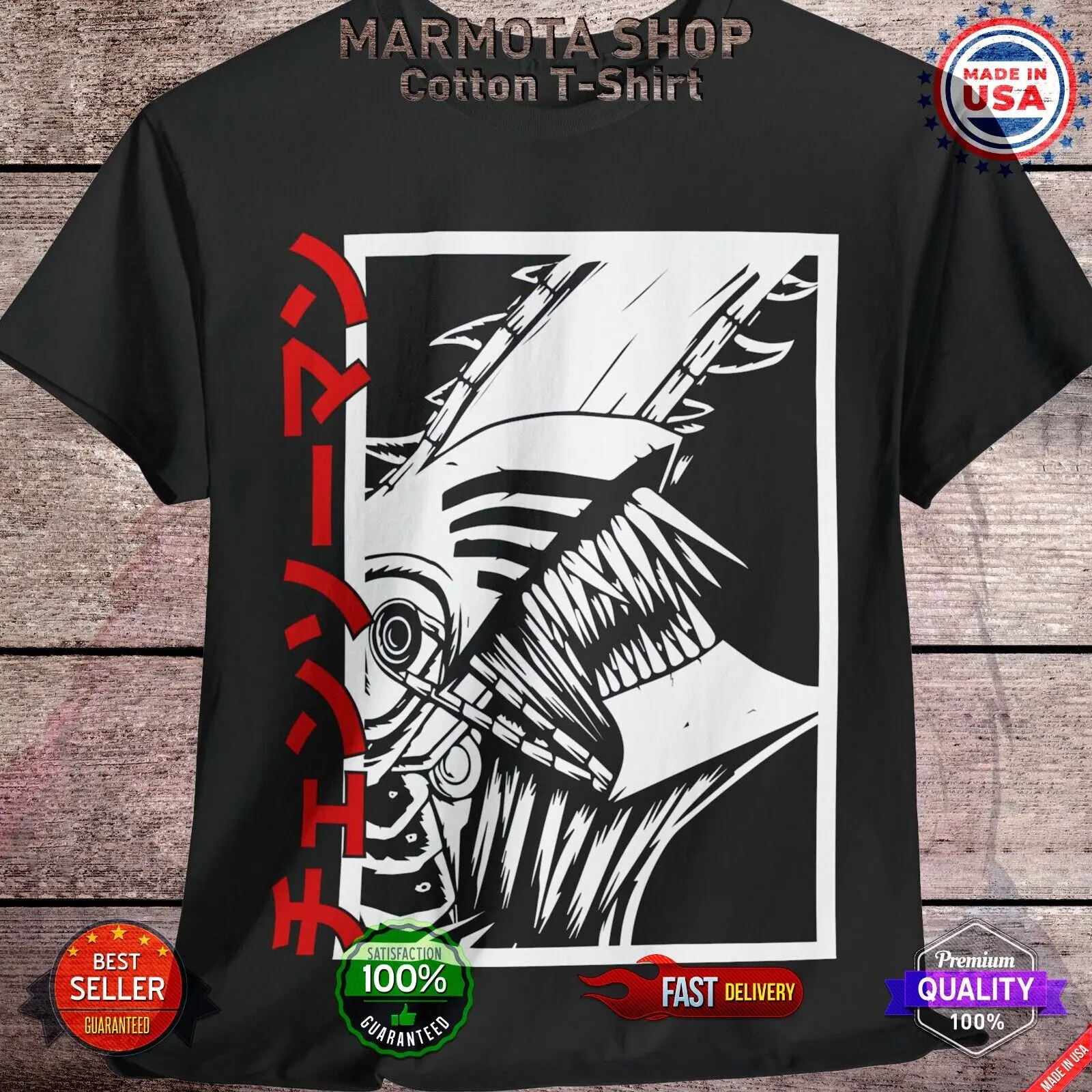 Denji Chainsaw Man Shirt Anime Tee T-Shirt Manga Otaku Makima Unisex All Size