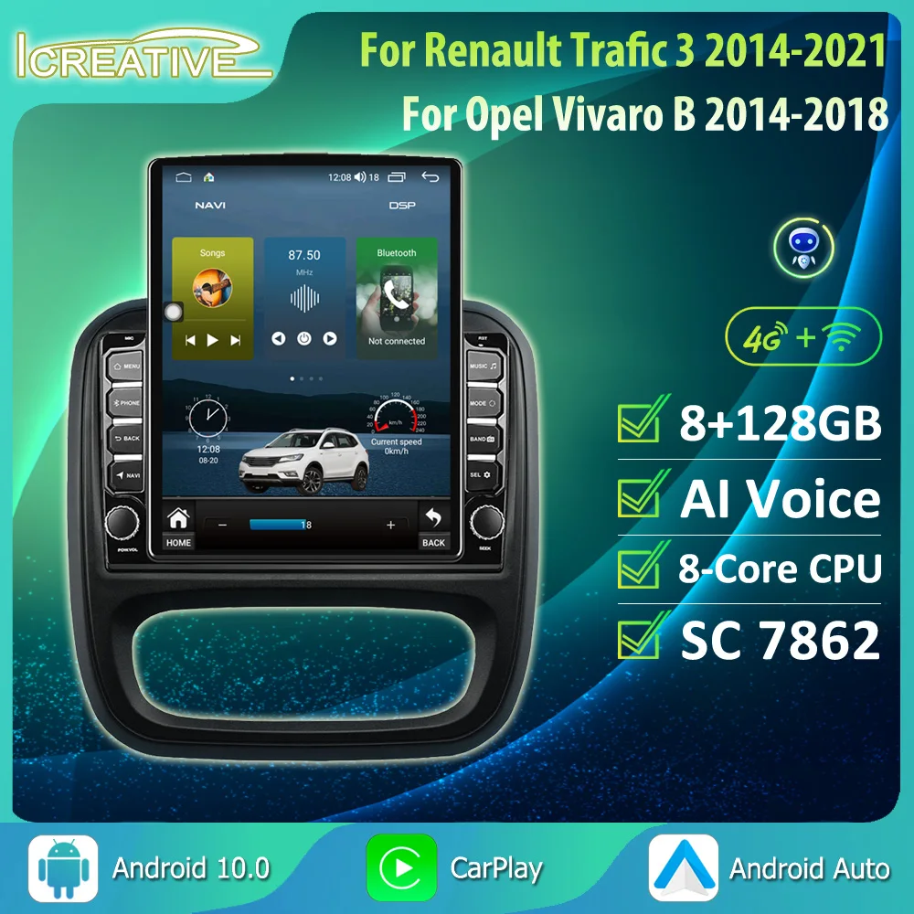 

Автомагнитола 2DIN Android 10,0 для Renault Trafic 3 2014-2021 Opel Vivaro B 2014-2018, мультимедийный видеоплеер carPlay HU, головное устройство