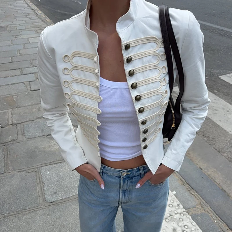 

TARUXYStylish Single-Breasted Loose Jacket Women Stand-Collar Long-Sleeved Splicing High-Street Jacket Spring Autumn Street Coat