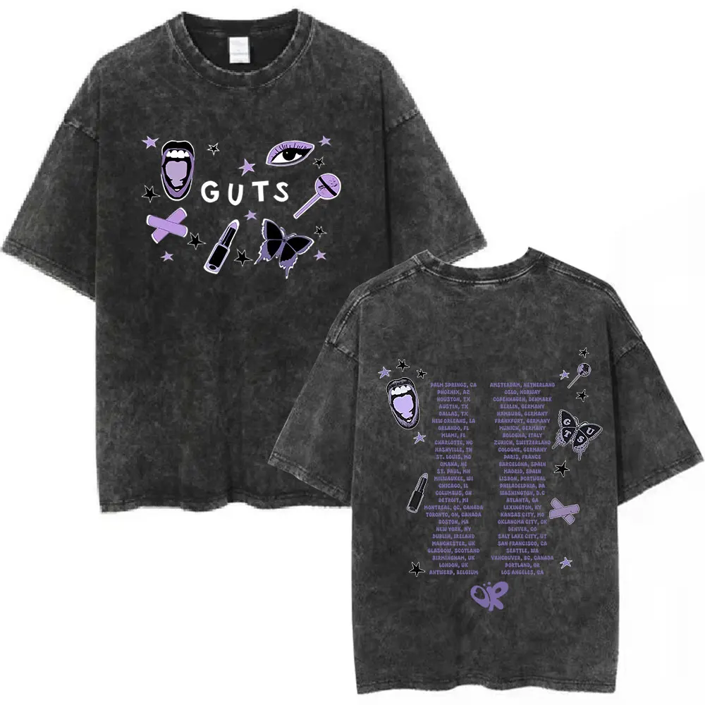 Buds 2024 World Tour Sour Vampire Vintage Washed T-shirt uomo donna moda Casual T-shirt in cotone sciolto fan Gift Tops