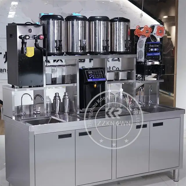 OEM Stainless Steel Full Set Refrigeration Bubble Tea Counter All Set Bubble Tea Equipment  For Bubble Milk Tea Shop Customized