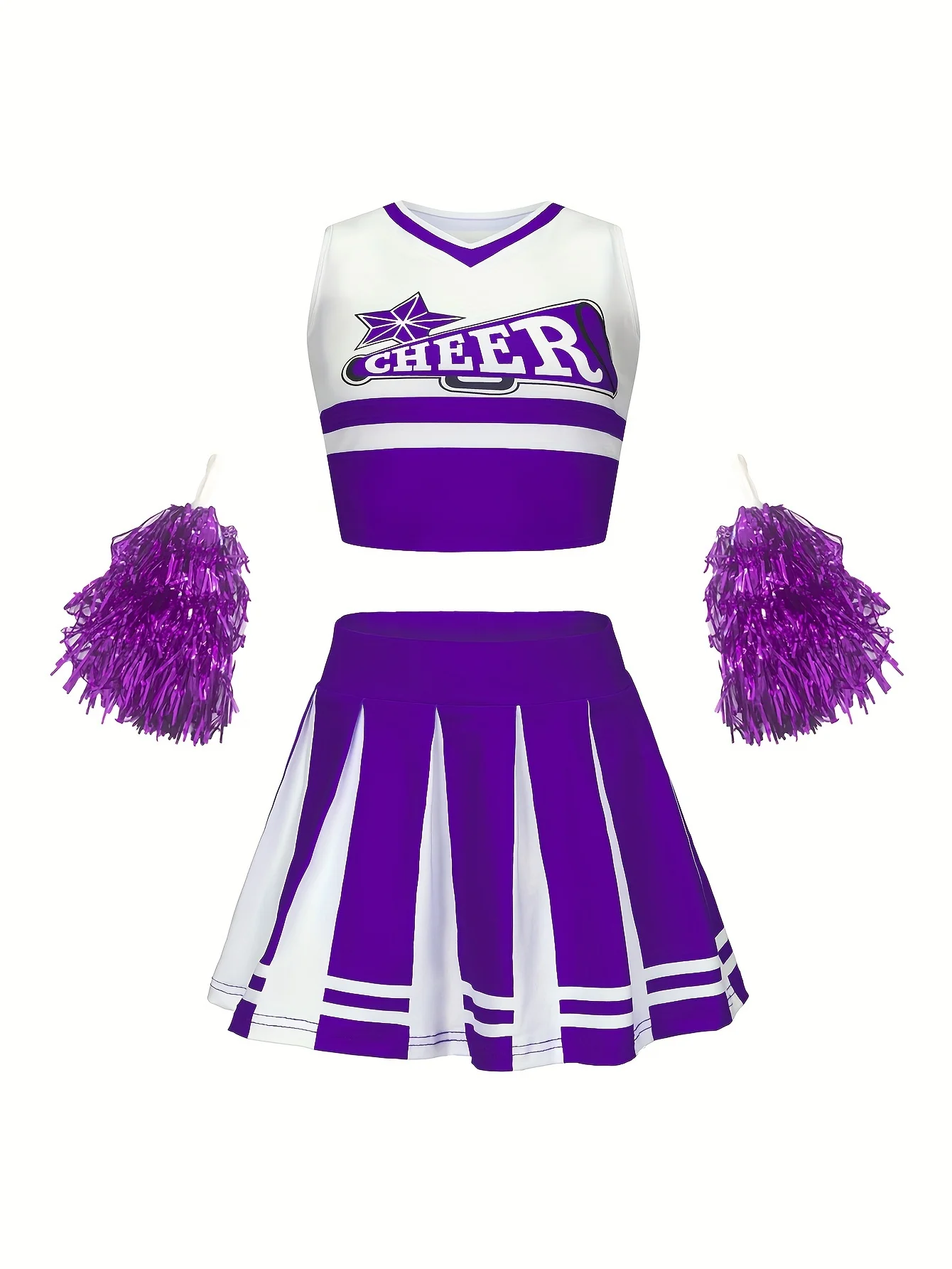 Girls Cheerleading Athletic Short Skirt Suit Children's Homecoming Season Performance Clothing Costumes Send Pom Poms