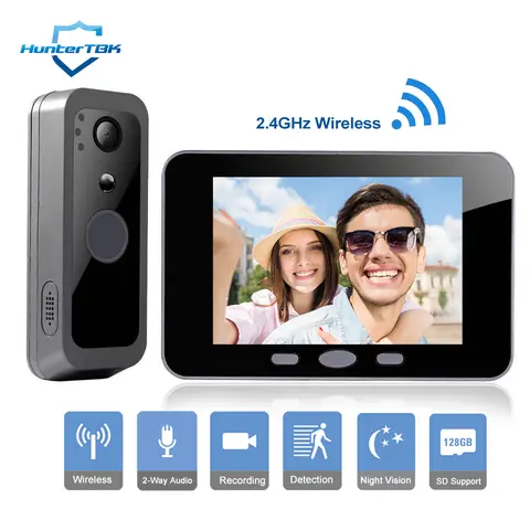 4인치 화면과 2.4GHz 무선 비디오 인터콥 지원 스마트 초인종 카메라 – 고화질 양방향 통신 모니터