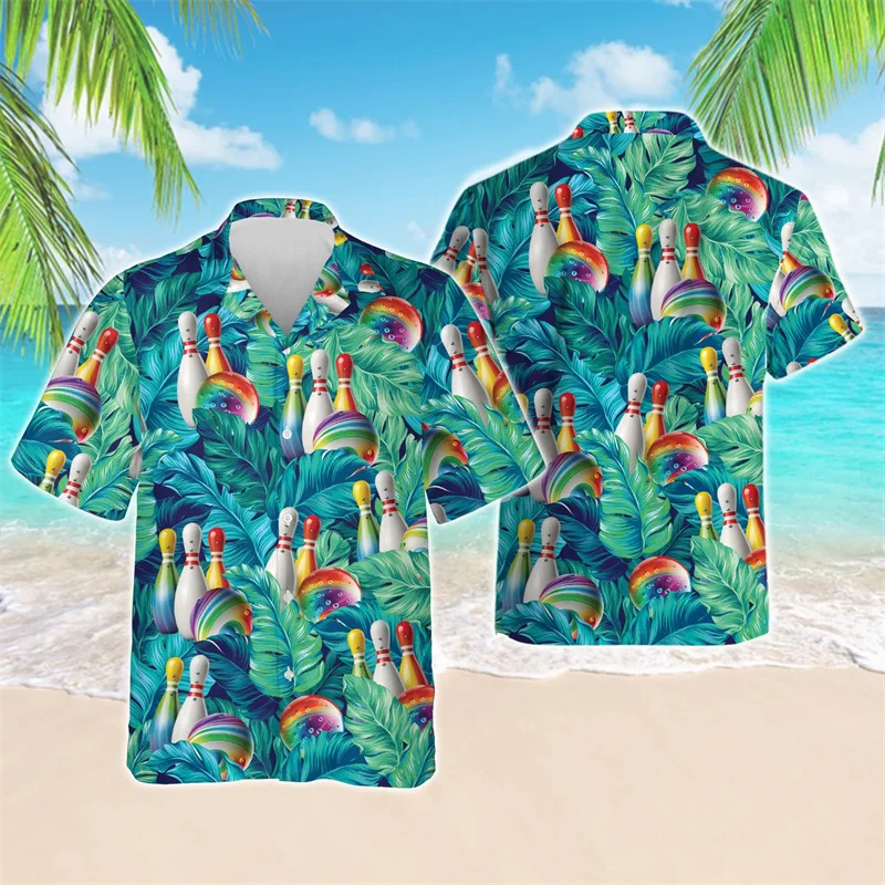 Bowling Team Hawaiian Shirt For Men Clothes Fashion Ball Sport Club Jersey Casual Boy Short Sleeve Lapel Blouse Button Blouses