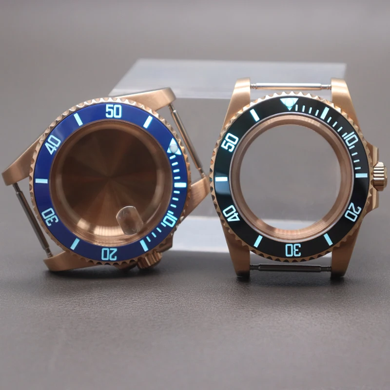 

PVD Rose Gold 40mm Diver Watch Case C3 Luminous Ceramic Bezel Sapphire For SUB NH35 NH36 NH38/34 Eta2824 Miyota8215 Watch Parts