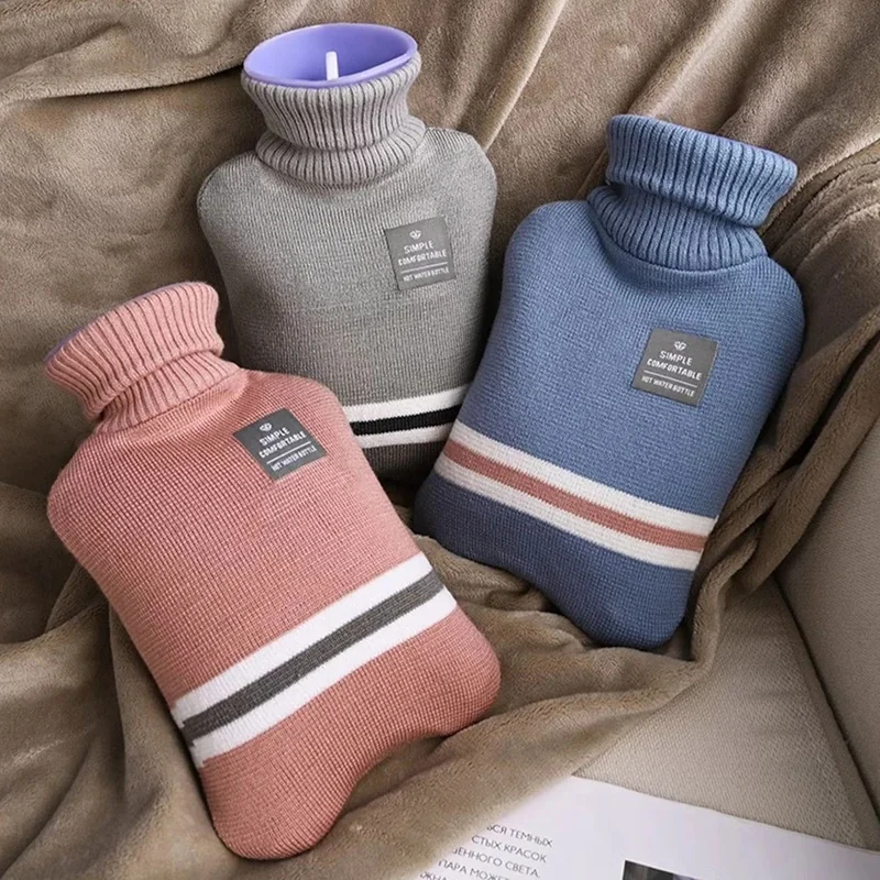 

2L Hot Water Bottle with Knitted Cover Large Capacity Hot Water Bag for Female Warm Belly Hands Inject Hot Water Bag