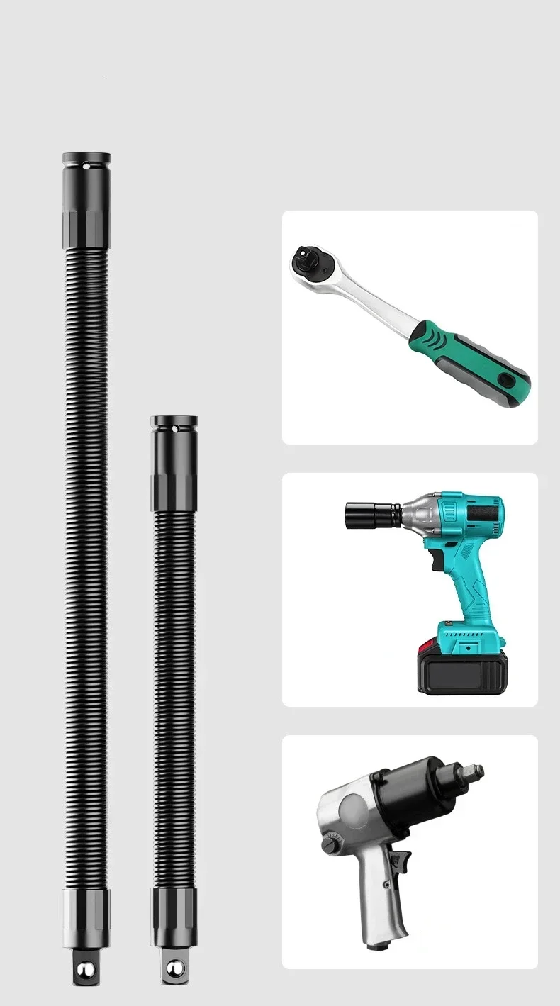 

Ratchet Spanners Torque Socket with Spring Steel Shaft Electric Wrench Connecting Rod Bendable Socket Extender for Narrow Space
