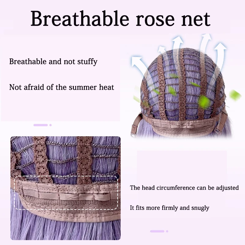 26 بوصة متدرجة رمادي-أرجواني أبرز الشعر الطويل المجعد مع الانفجارات، مناسبة للنساء اليومية حزب تأثيري هالوين لوليتا شعر مستعار #2