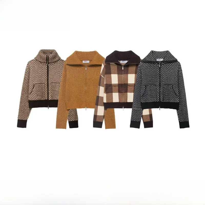 

Faionable Artificial Fur Patchwork Knitted Pilot Jaet Outerwear New Autumn Winter Women's Polyester Fiber Stand Fit Zi...