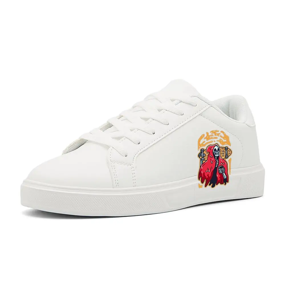 أحذية رياضية بيضاء للرجال: كلاسيكية منخفضة القمة - جزء علوي من الجلد، نعل خارجي مطاطي مقاوم للاهتراء، أحذية كاجوال مطلية بالرش على الجدران باللون الأبيض #1