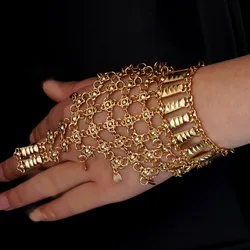 Handmade Metal Bracelet And Ring Set Gold Plated Arabic Middle East Wedding Jewelry Ethnic Women's Cuff Accessory Gift