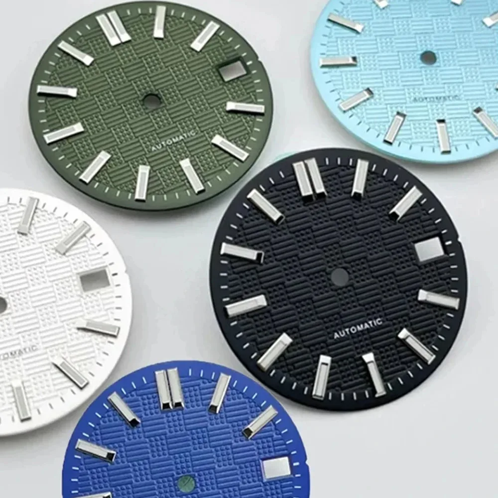 

NH35 Dial 28.5mm, Green Luminous Watch Dial, Replacement for NH35A 4R35 Movement, Single Calendar Watch Faces Accessories