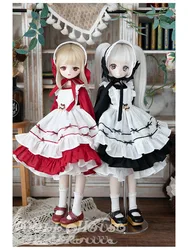 bjd doll dress + hat for 1/4 1/6 BJD doll accessories doll clothes maid dress black red long sleeves