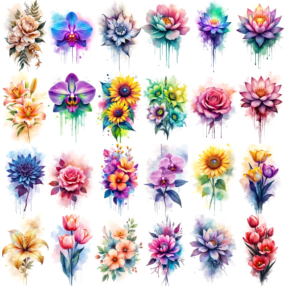 

9pcs Temporary Tattoo Tulip Watercolor Peony Lily Waterproof Long-lasting Body Stickers Hibiscus For Girls Ladies Children