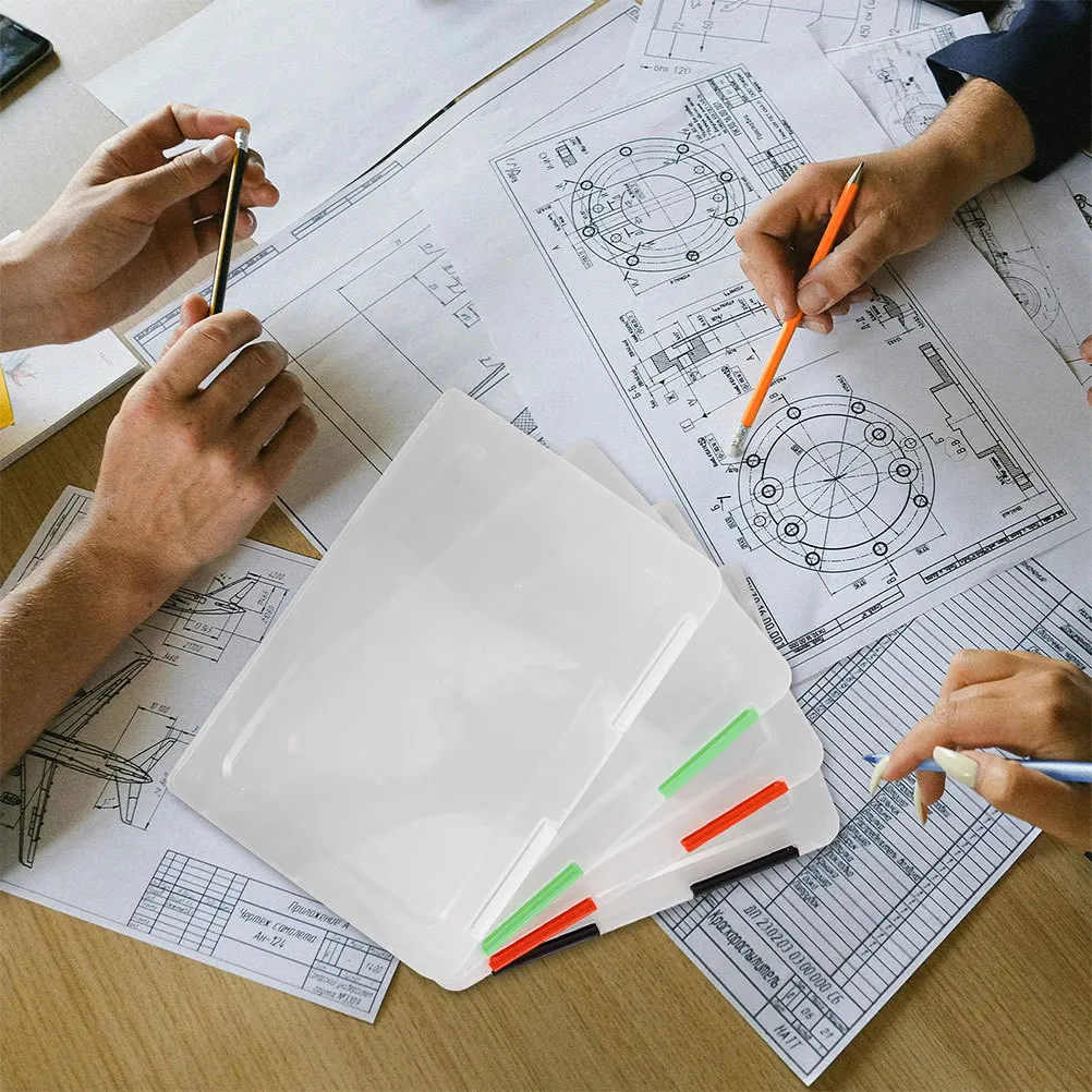 

4Pcs A4 Paper Storage Box Transparent Plastic File Organizer Stackable Document Holder Portable Office Home Project Case