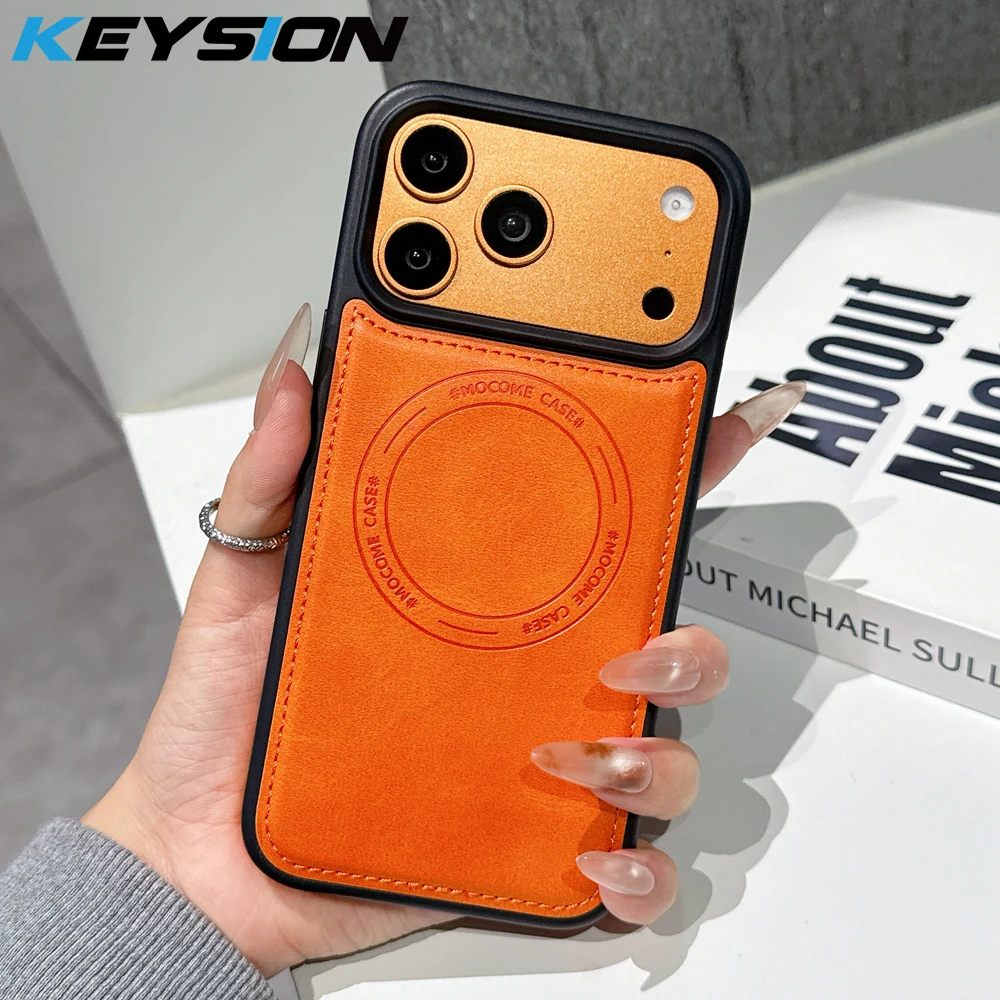 KEYSION Luxuriöse Retro PU-Lederhülle für MagSafe für iPhone 17 Pro Max Magnetische Stoßfeste Handy-Rückabdeckung für iPhone 17 Air