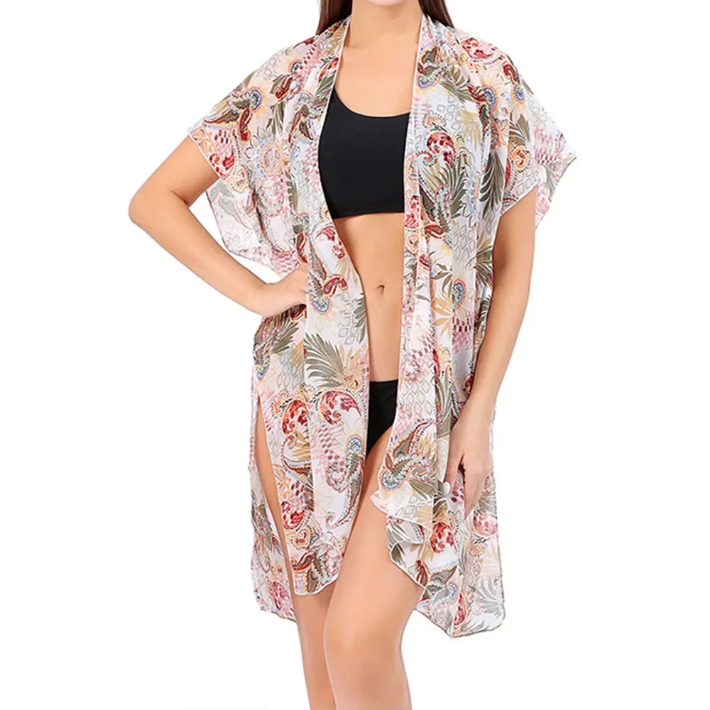 Tops para mujer, pareo holgado bohemio de gasa para playa, Bikini para nadar, Kimono, cárdigan, traje de baño, blusa, traje de baño, ropa de resort