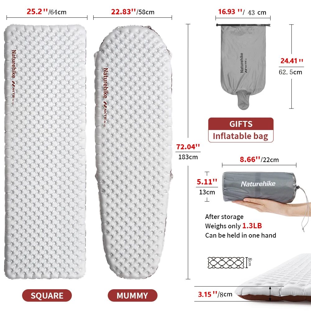 Sleeping Single Pad Ultralight Hiking Travel Camping Mat Inflatable Mattress R 5.8 Outdoor Portable Foldable Tent
