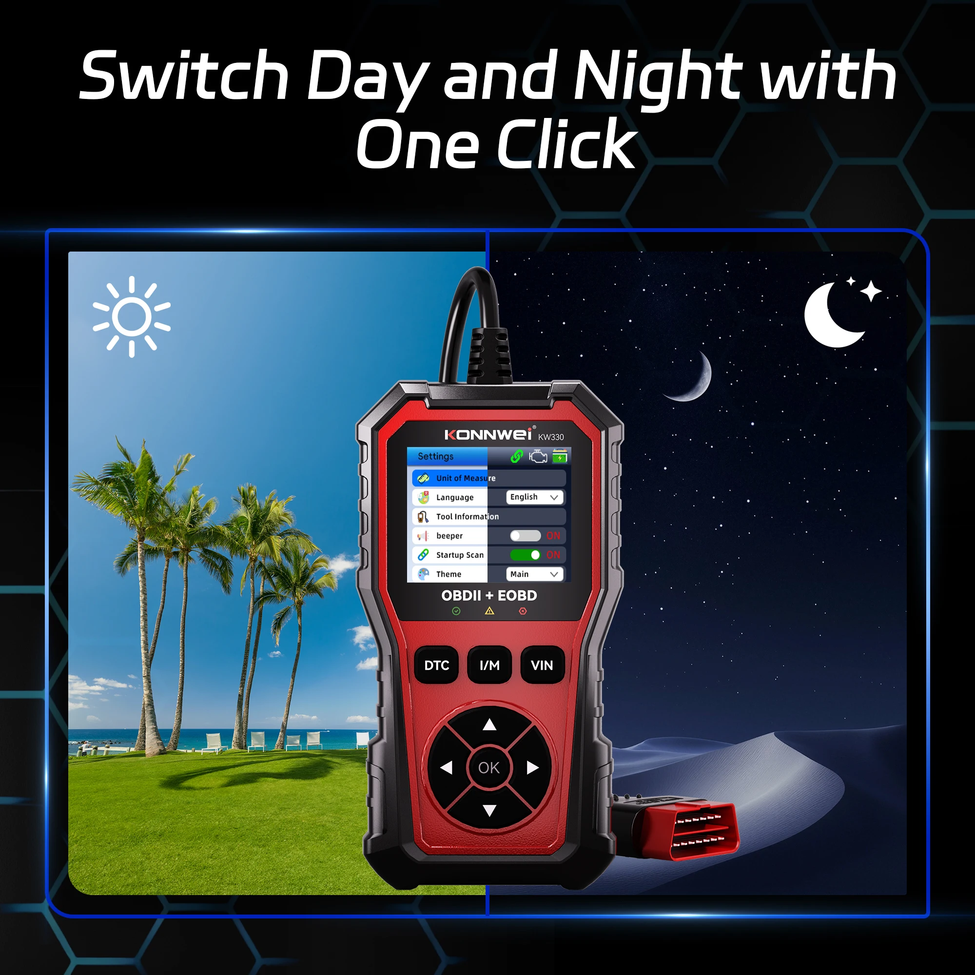 2026 KONNWEI KW330 Car OBD2 Fault Scanner Engine Battery Test  Fault Code Clear Real-Time Data Professional OBD Inspection Tool