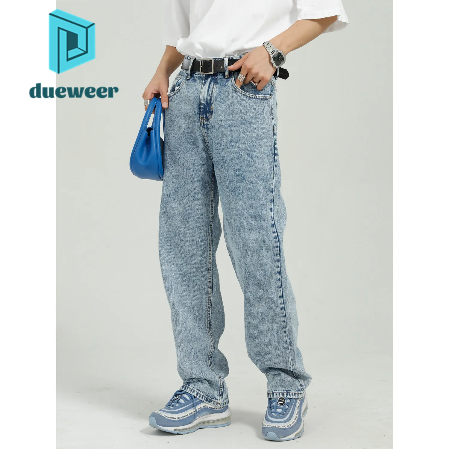 

DUEWEER Men's Korean Fashion Straight Denim Pants for Men Baggy Jeans Vintage Streetwear Distressed Casual Harajuku Trousers