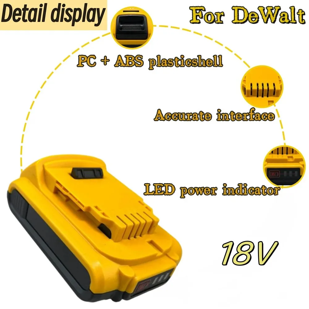 Battery for DEWALT DCB184, DCB181, DCB182, DCB200, DCB204, 18V-20V 3.0Ah Li-Ion, with charge indicator.