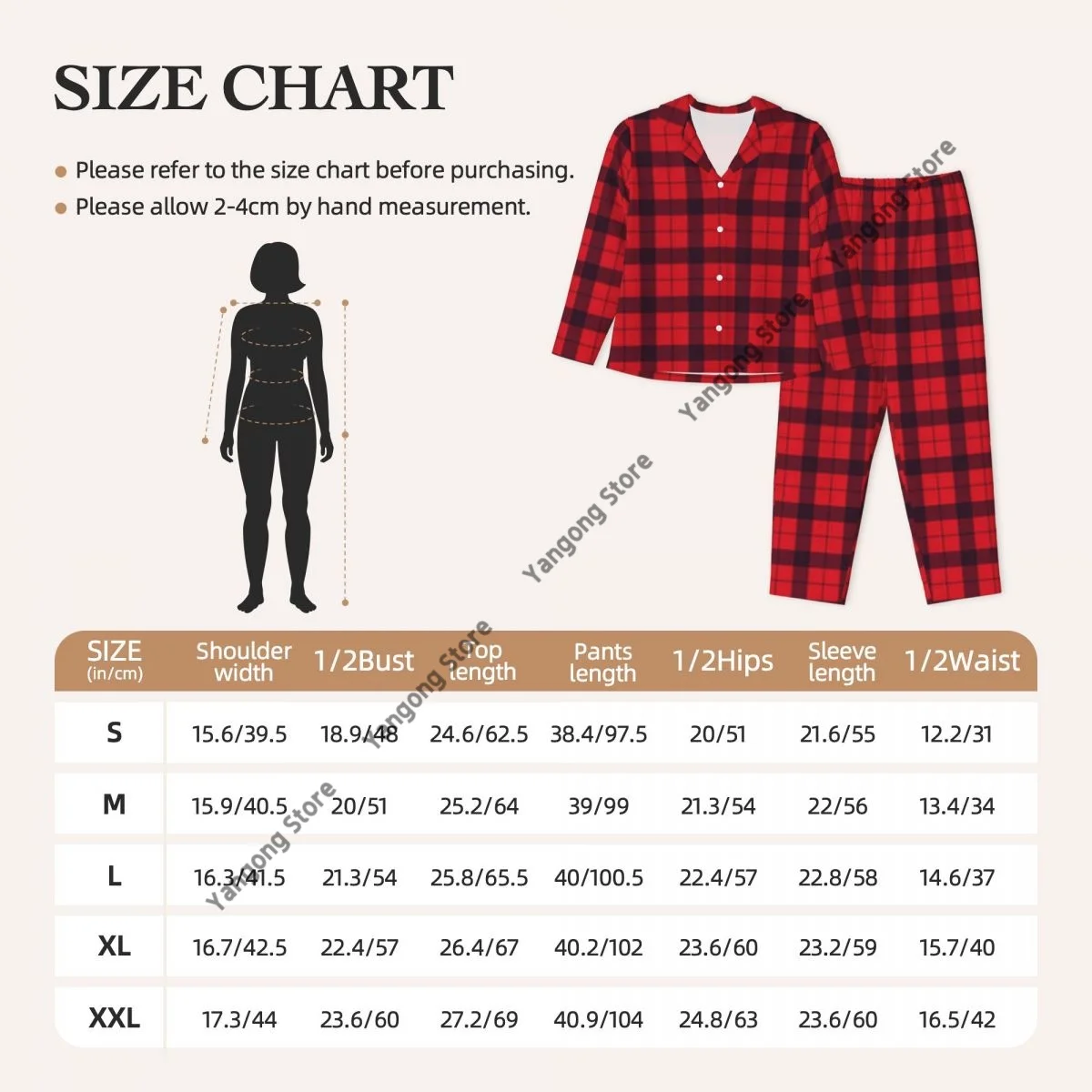 Women\'s Pajamas Long-sleeved Girl Loungewear Two-piece Set Red Black Buffalo Plaid Check Pattern Pajamas for Autumn Spring