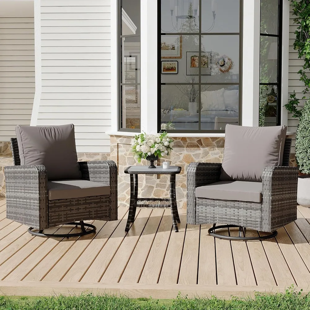 

All-Weather 3-Piece Swivel Wicker Patio Set with Side Table - Compact Outdoor Bistro Furniture