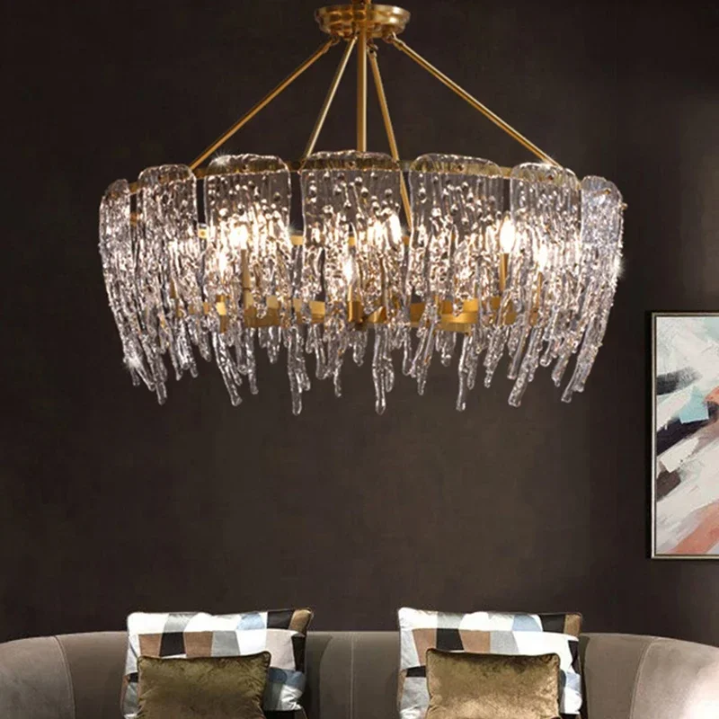 Water Flow Shape Modern Art Crystal Chandelier Adjustable Hanging Chain Living Room Dining Table Indoor Decor