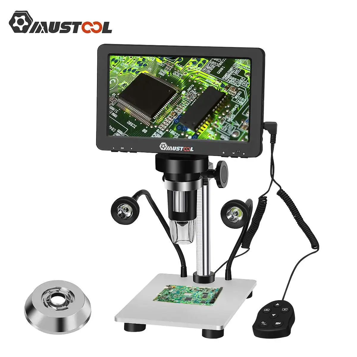 

DM9 7 inch 1200X Magnifying Digital Microscope with Reflect Cover High Resolution 1080FHD Video LED Light Microscope by Mustool